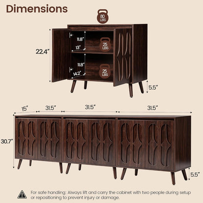 Dark Walnut 94.5In Wide Mid Century Modern Sideboard