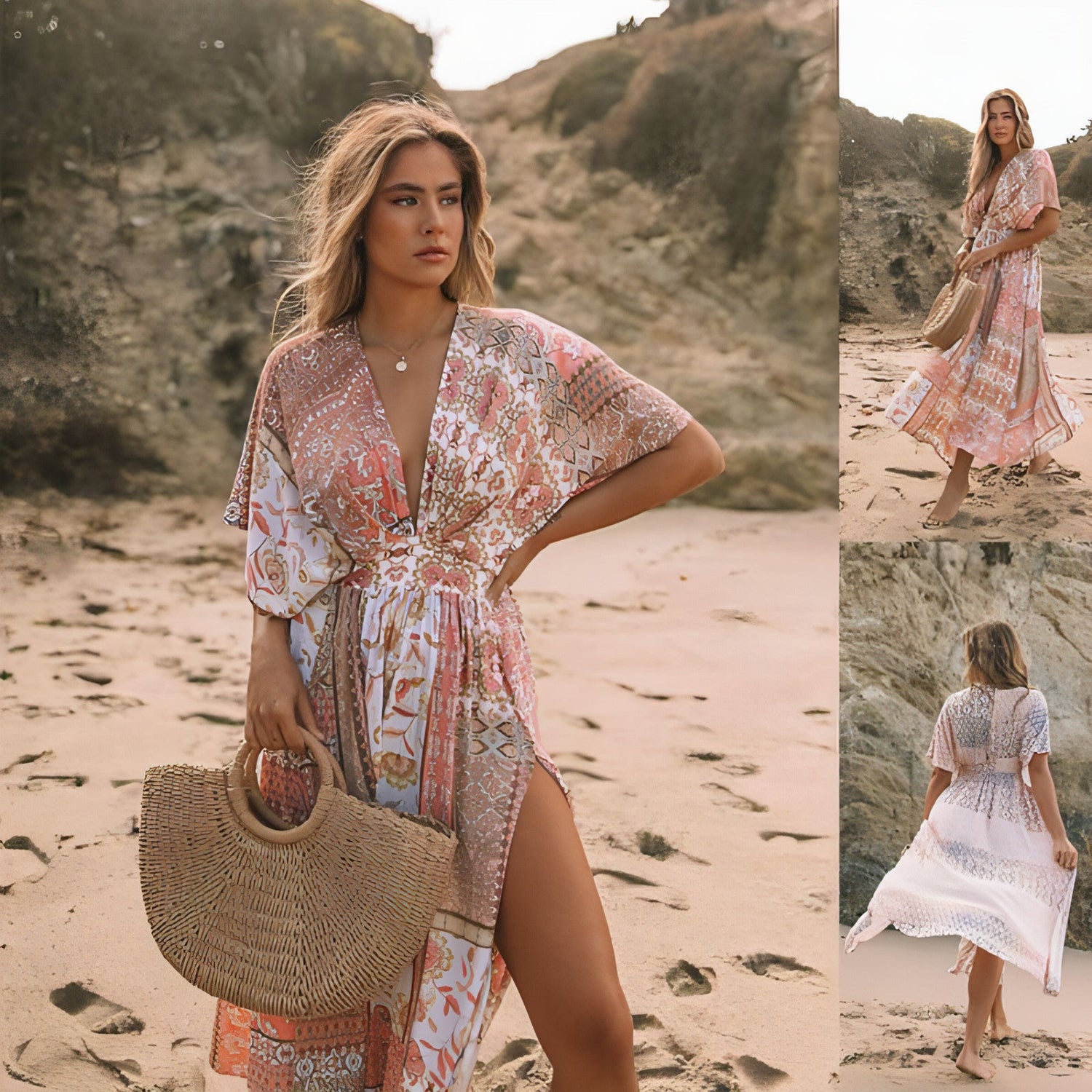 Women’s spring fashion printing dress by Carmine Juneberry featuring vibrant floral patterns and lightweight fabric.