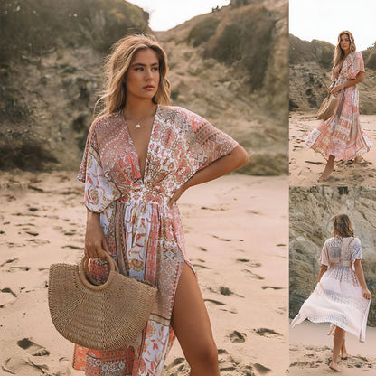 Women’s spring fashion printing dress by Carmine Juneberry featuring vibrant floral patterns and lightweight fabric.