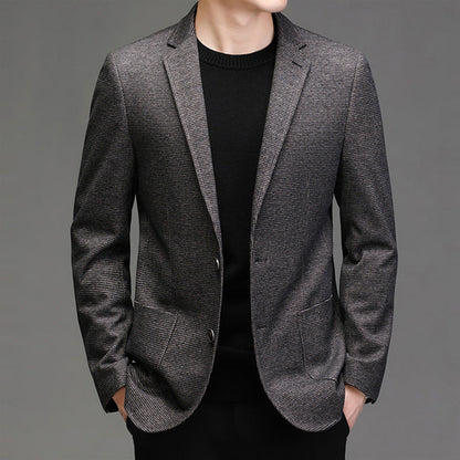 Carmine Juneberry Metropolitan Slim-Fit Blazer from Haute Edition 25, tailored fit, dark fabric, stylish formal jacket.