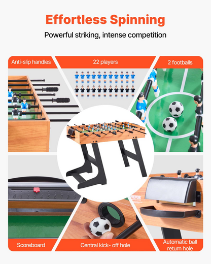 Start2Finish VEVOR folding foosball table, 42-inch indoor soccer game table with rods, players, and 2 balls for family fun.