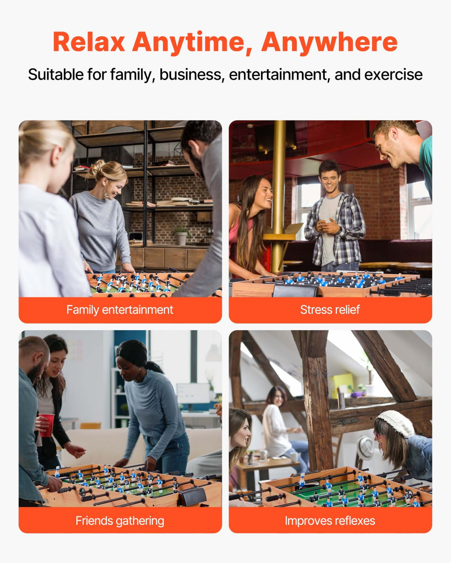 Start2Finish VEVOR 42-inch folding foosball table with soccer players, rods, and two balls, ideal for home game rooms and family fun.