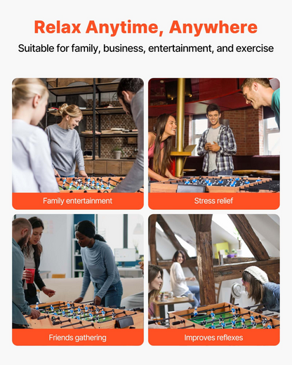 Start2Finish VEVOR 42-inch folding foosball table with soccer players, rods, and two balls, ideal for home game rooms and family fun.