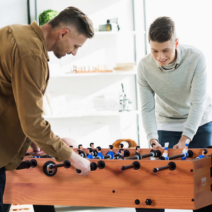 Start2Finish VEVOR 42-inch folding foosball table with soccer players, rods, and two balls for indoor family game room use.