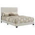Cream fabric upholstered Dorian full panel bed with a sleek headboard, modern furniture piece by Start2Finish.