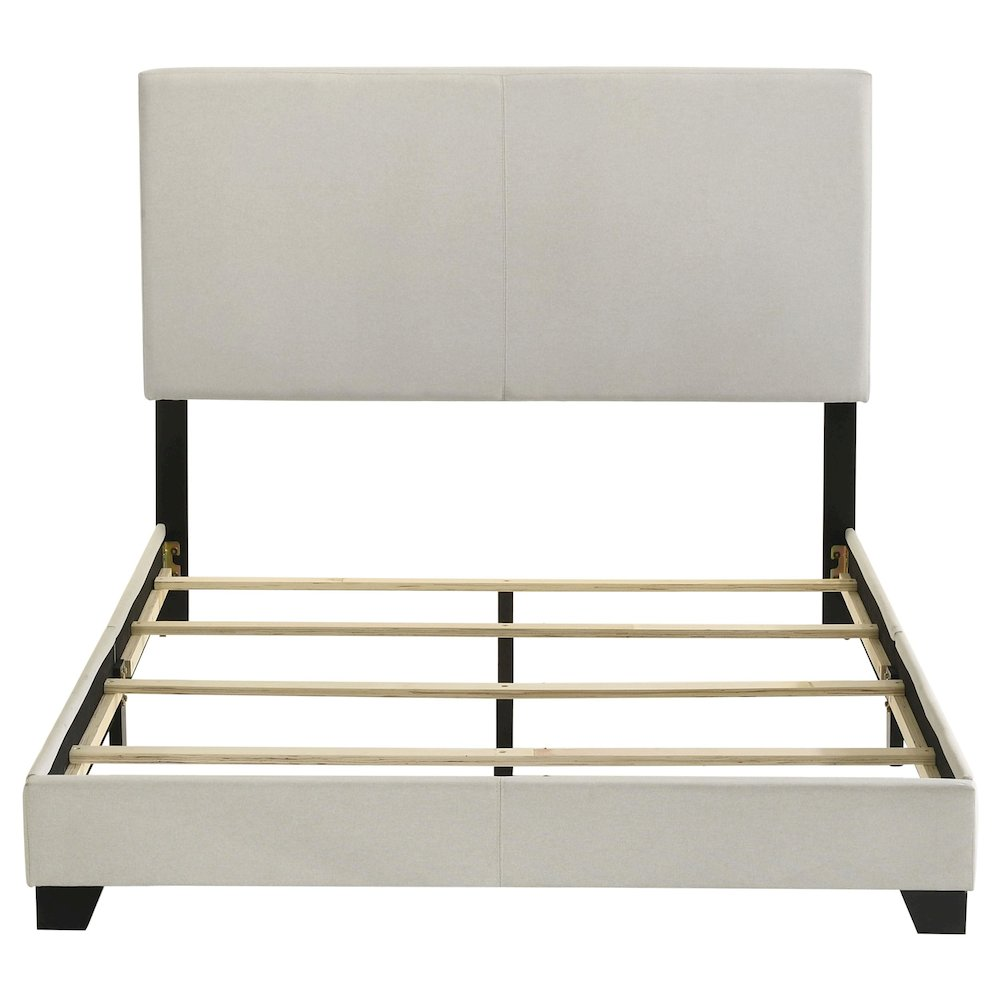 Cream fabric upholstered full panel bed by Start2Finish, showcasing a stylish and comfortable furniture piece with a padded headboard.