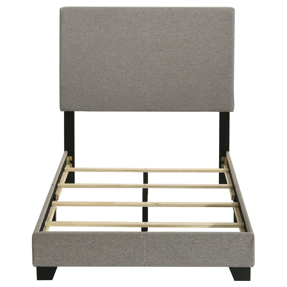 Taupe fabric upholstered twin panel bed with a sleek, modern design by Start2Finish, featuring a padded headboard and sturdy frame.