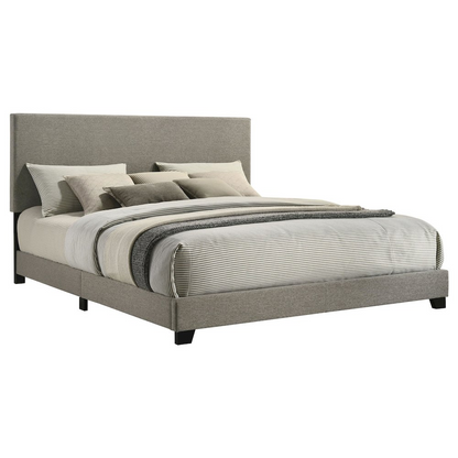 Fabric upholstered California King panel bed in taupe with a sleek, modern design and sturdy frame from Start2Finish.