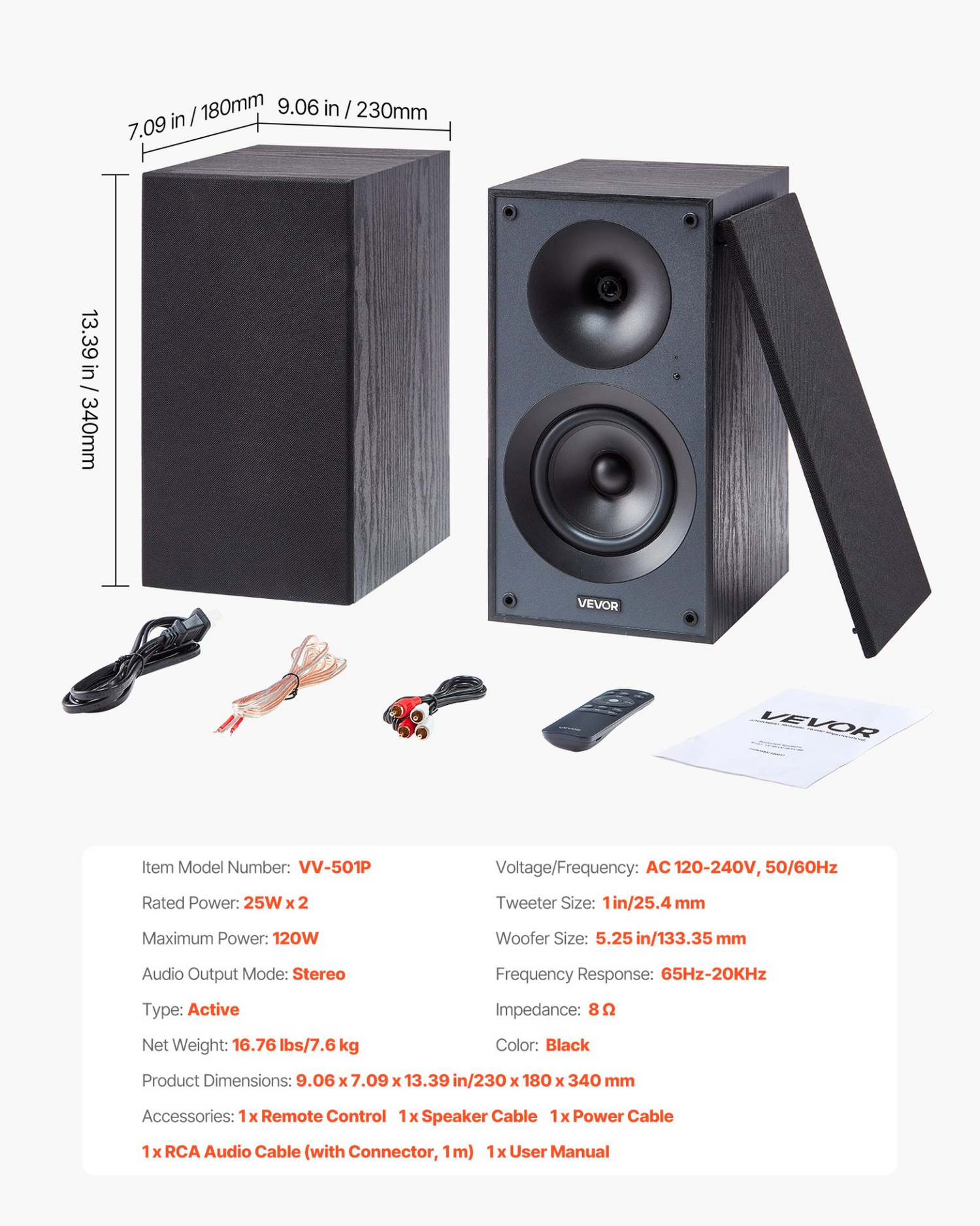 Start2Finish VEVOR powered bookshelf speakers with 5.25-inch woofer, Bluetooth, RCA, optical, USB, wooden enclosure for audio setup.