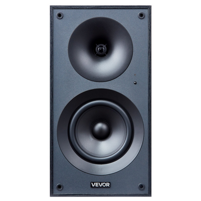 Start2Finish VEVOR powered bookshelf speakers with 25W x 2, 5.25-inch woofer, wooden enclosure, Bluetooth and multiple audio connections.