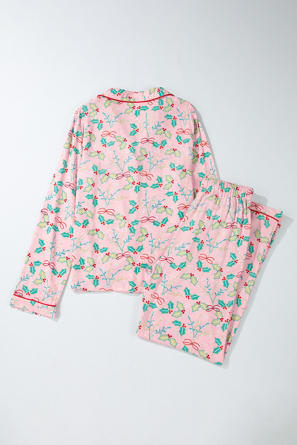 Byzantium Bay Christmas Holly top and shorts pajama set, festive matching sleepwear with holiday holly print and cozy fabric.