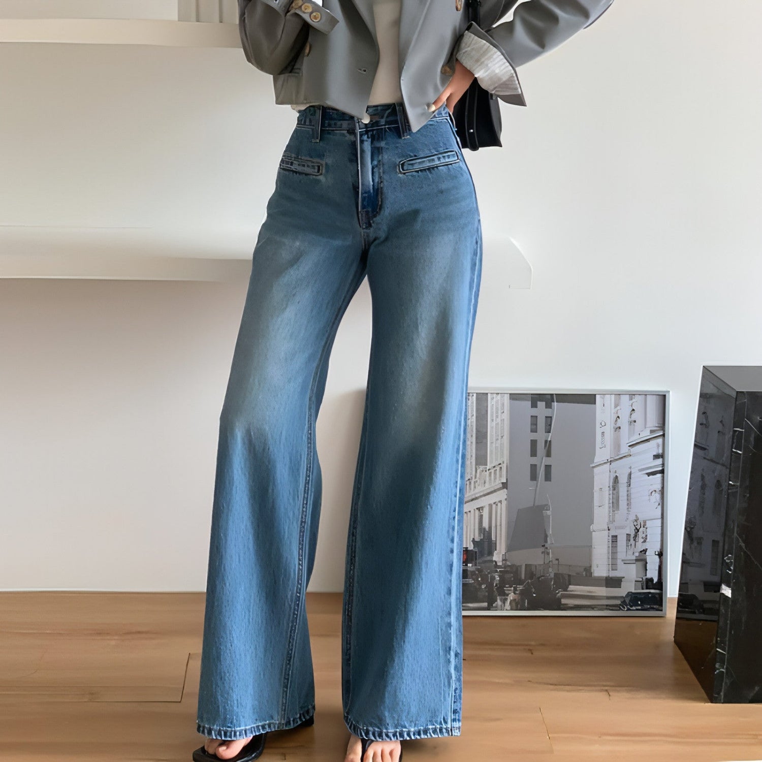Retro high waist slimming jeans for women by Carmine Juneberry, showcasing fitted denim with a vintage-inspired design.