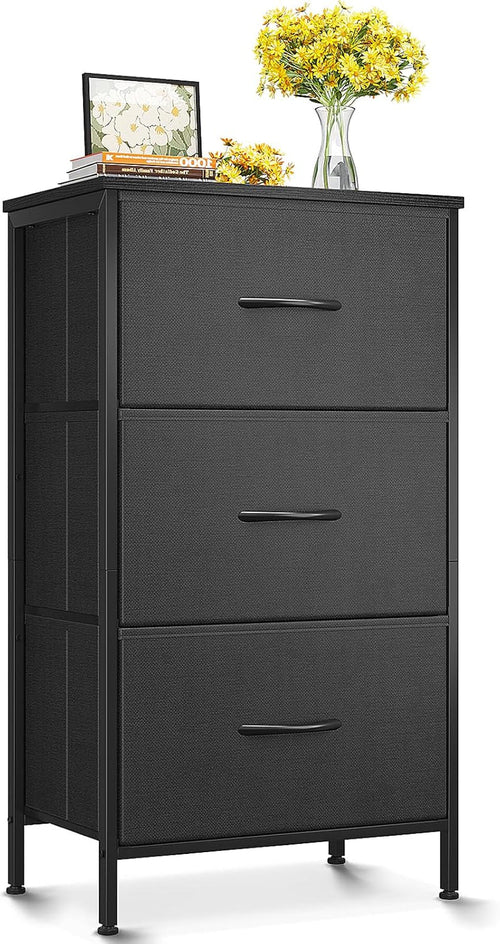 Black Peach Maple 3-drawer dresser nightstand with compact design, featuring sleek drawers and modern furniture style for bedroom use.