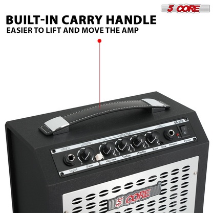 Start2Finish 20W portable electric guitar amplifier with built-in 6.5-inch speaker, aux input, and headphone jack for musical instruments.