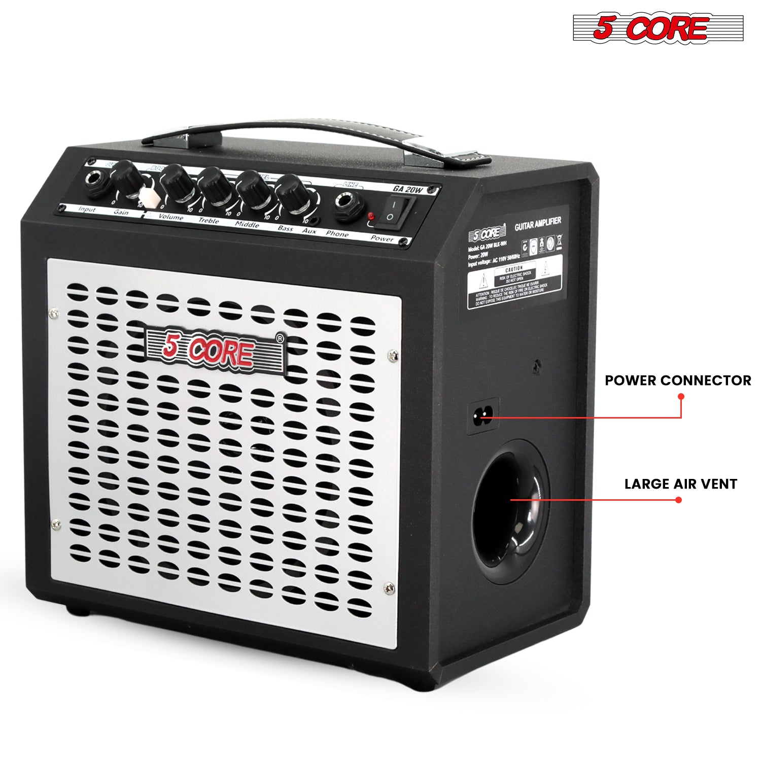 Start2Finish 20W mini guitar amplifier with built-in 6.5-inch speaker, headphone jack, and portable design for musical instrument use.