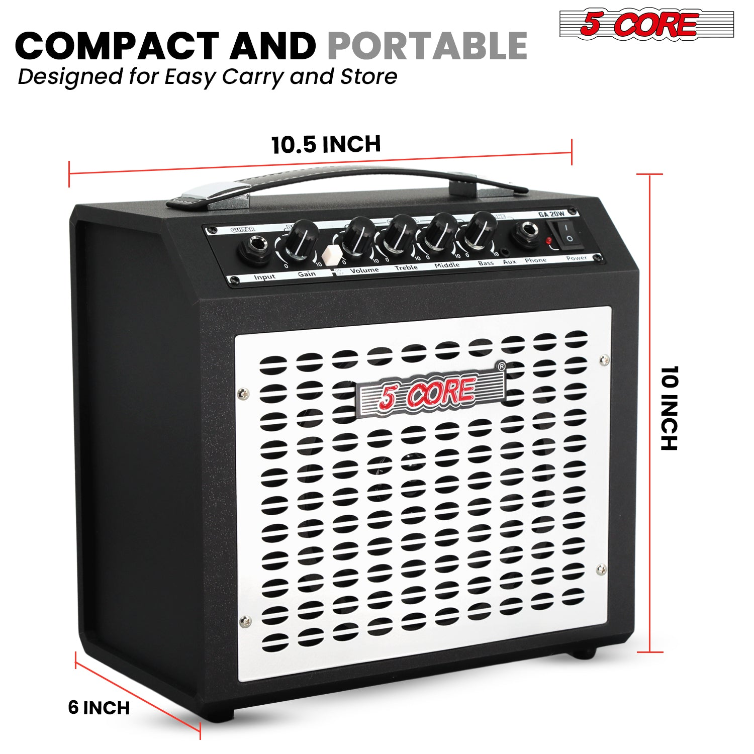 Start2Finish 20W portable electric guitar amplifier with built-in 6.5-inch speaker, aux input, and headphone jack, ideal for musical practice.