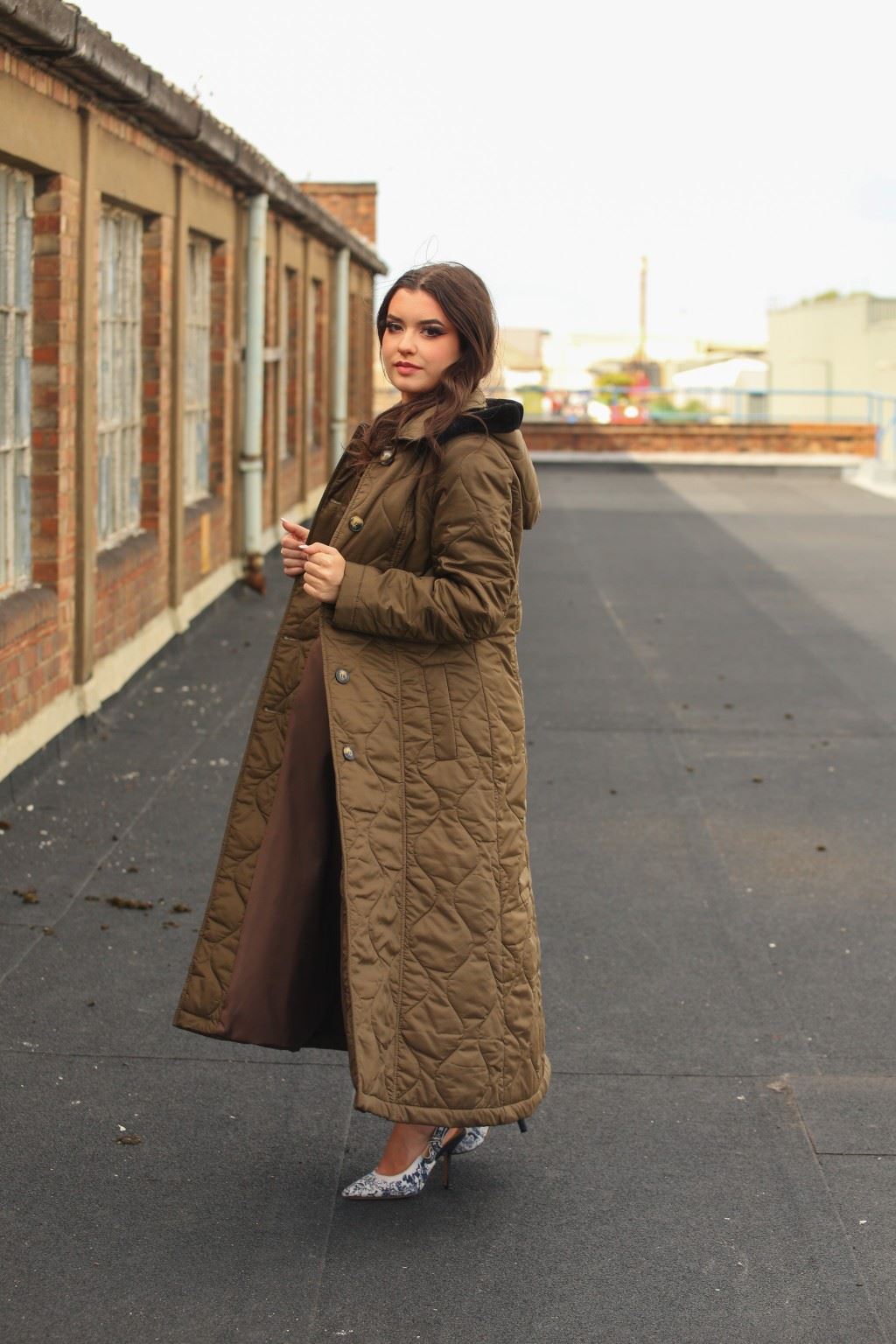 Rose Eleusis quilted single-breasted longline hooded coat, stylish jackets and coats with a padded, quilted design and hood.