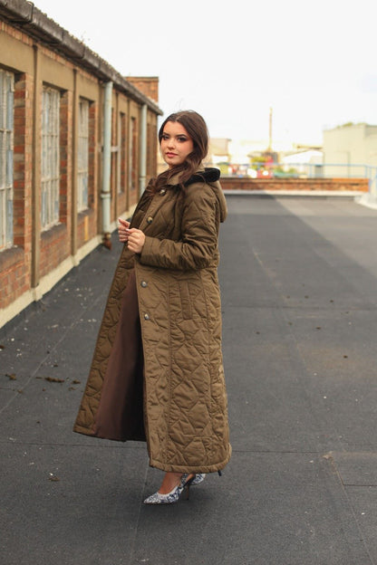 Rose Eleusis quilted single-breasted longline hooded coat, stylish jackets and coats with a padded, quilted design and hood.