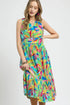Pear Daisy Umgee ruffled hem printed sleeveless midi dress with floral pattern, perfect for casual summer wear