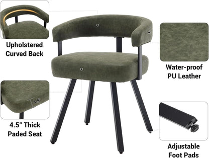 Green Leather Upholstered Dining Chairs Curved Back