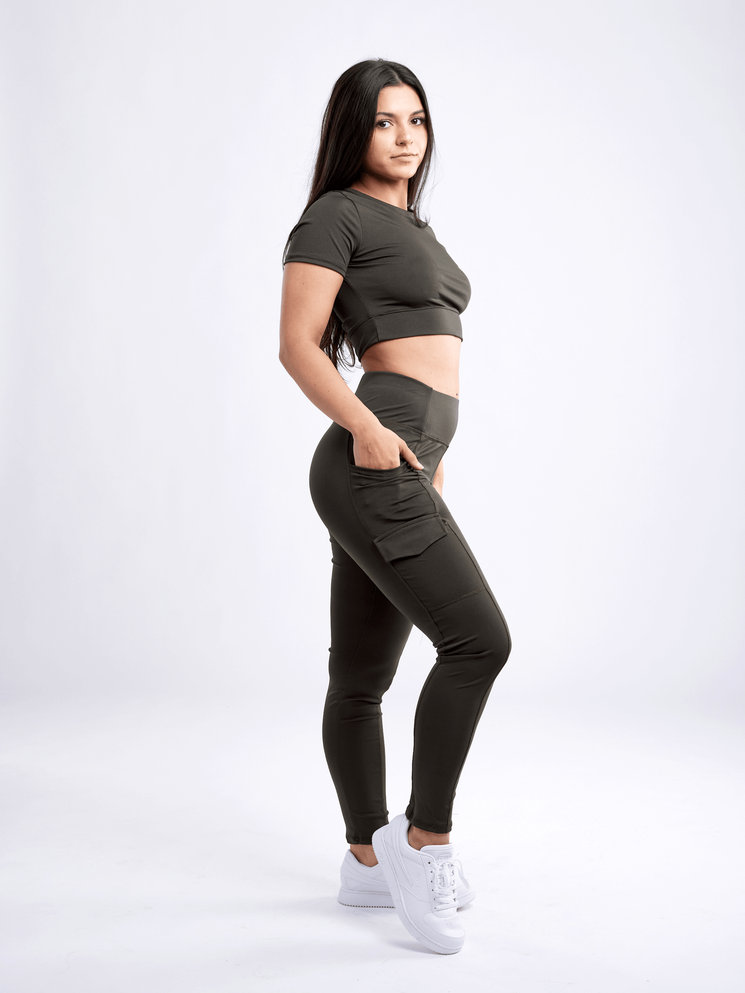 Black Lavender JupiterGear short-sleeve crop top for activewear, shown in black with a fitted design and breathable fabric.