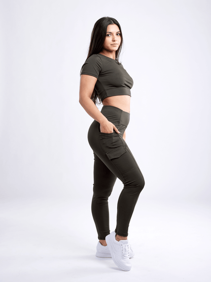 Black Lavender JupiterGear short-sleeve crop top for activewear, shown in black with a fitted design and breathable fabric.