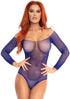 Royal blue rhinestone snap crotch bodysuit by Viridian Leto, featuring sparkling rhinestones and a fitted one-size design.