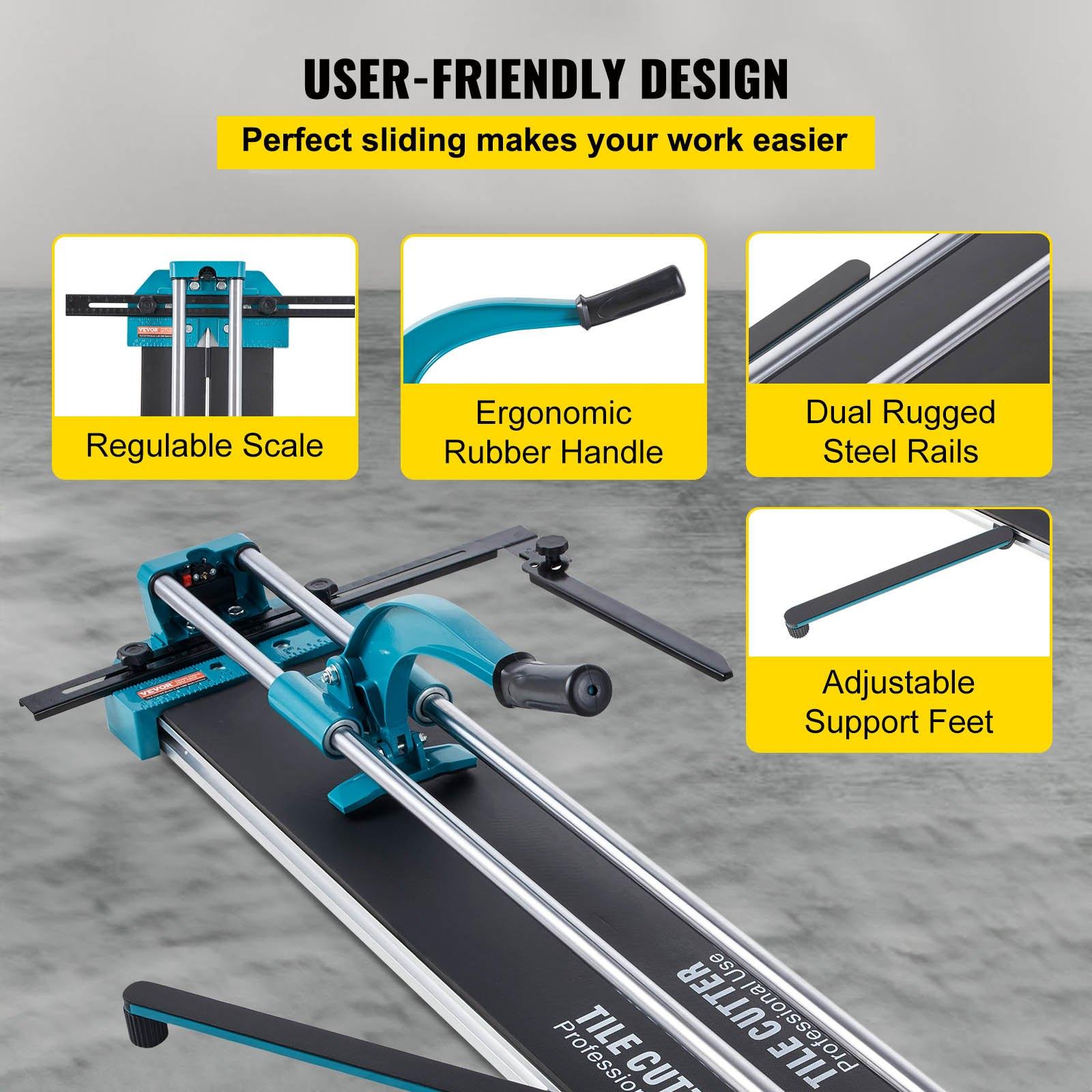Start2Finish VEVOR manual tile cutter 48-inch ceramic cutting machine with laser guide, ideal for precise tile cutting and installation.
