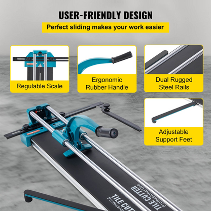 Start2Finish VEVOR manual tile cutter 48-inch ceramic cutting machine with laser guide, ideal for precise tile cutting and installation.