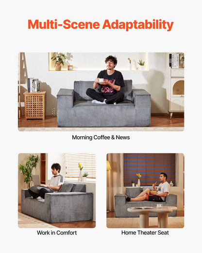 Gray VEVOR loveseat sofa with soft cushions, pocket spring support, modern 2-seater design, perfect for living room, bedroom, or office.