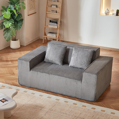 Gray VEVOR loveseat sofa with soft cushions, corduroy fabric, pocket springs, perfect for living room, bedroom, or office use