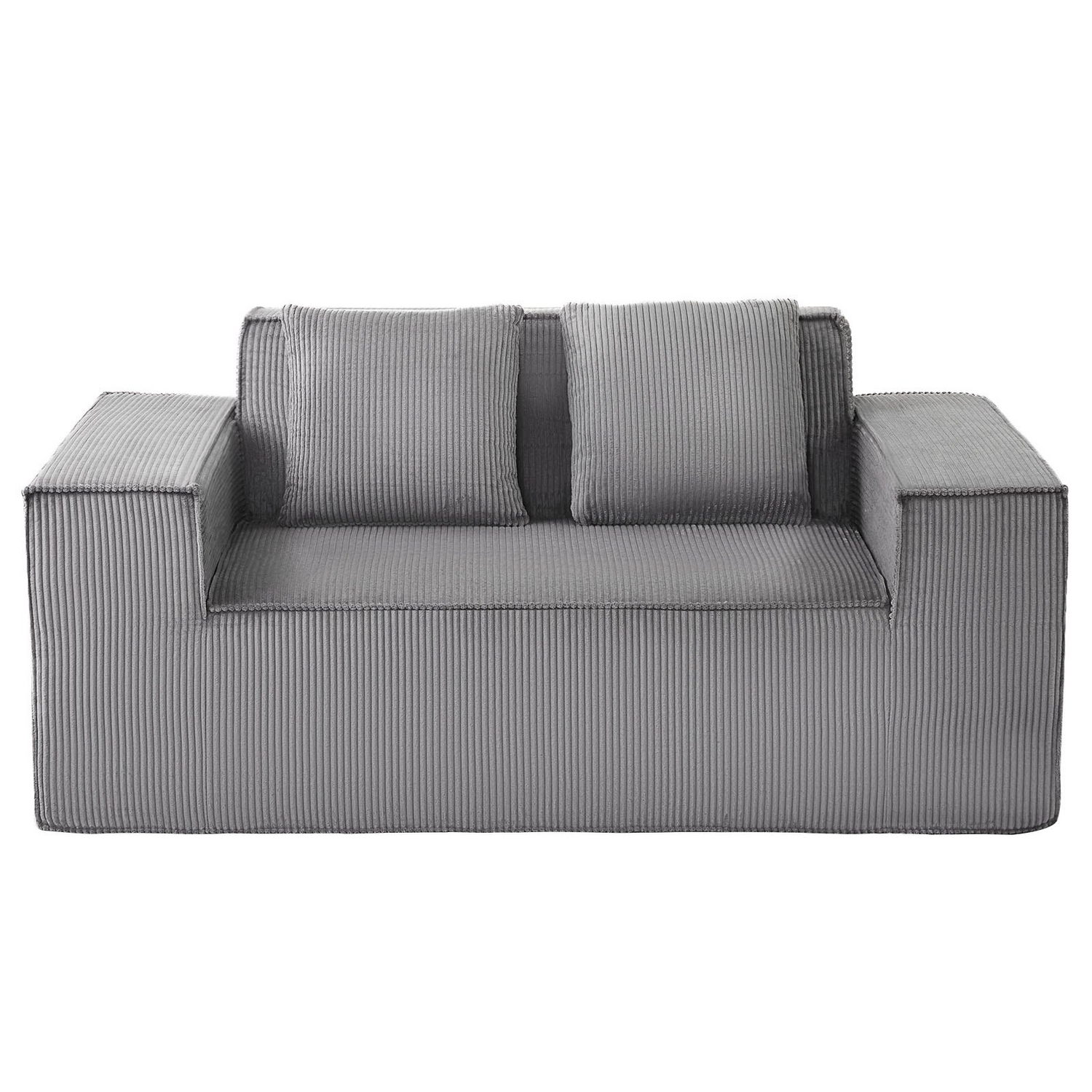 Gray VEVOR loveseat sofa with soft cushions, two-seats, corduroy fabric, pocket springs, ideal for living room, bedroom, or office.