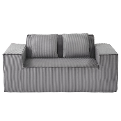 Gray VEVOR loveseat sofa with soft cushions, two-seats, corduroy fabric, pocket springs, ideal for living room, bedroom, or office.