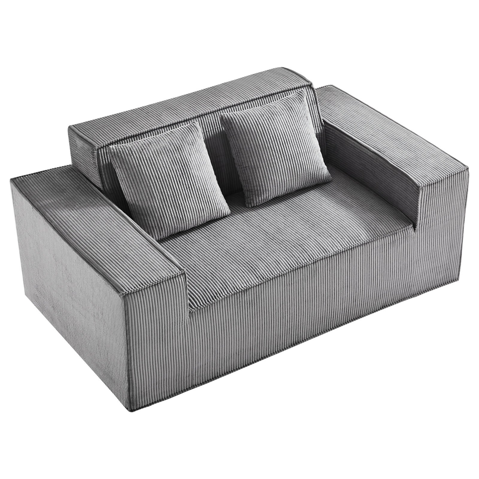 Gray VEVOR loveseat sofa with soft cushions and corduroy fabric, two-seater couch suitable for living room, bedroom, or office.