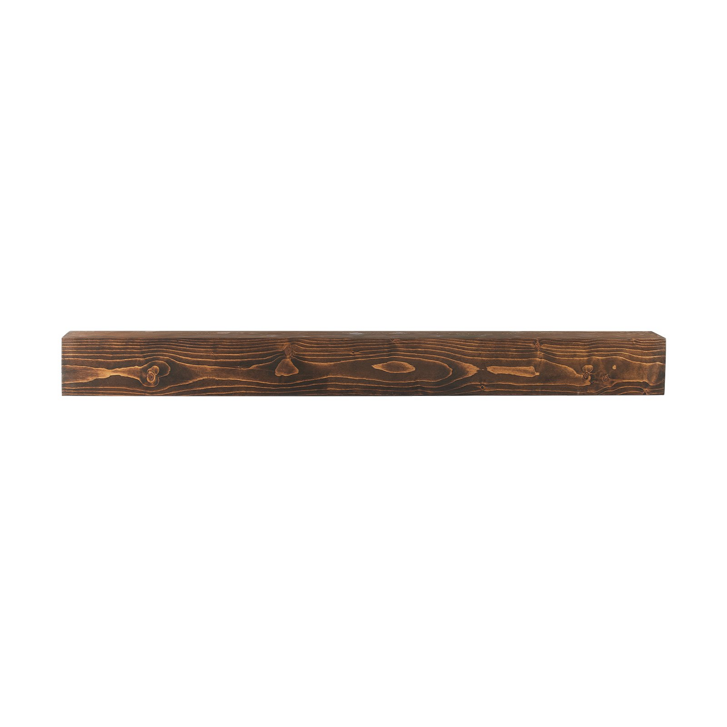 Natural wood fireplace mantel by Start2Finish, 84 inches long, wall-mounted farmhouse shelf with a rustic brown finish.