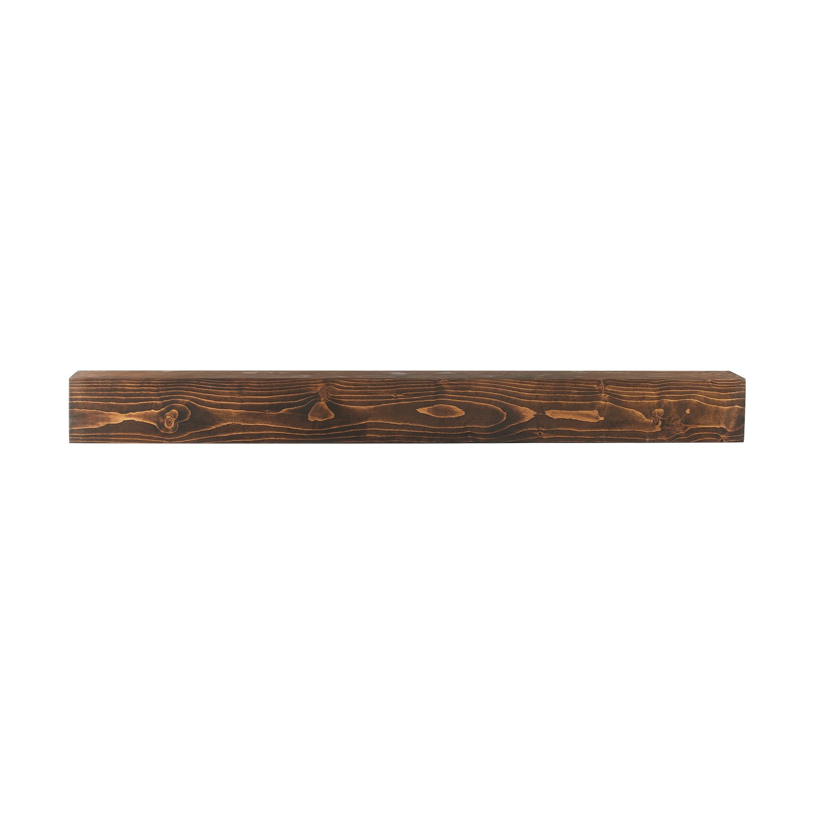 Natural wood fireplace mantel by Start2Finish, 84 inches long, wall-mounted farmhouse shelf with a rustic brown finish.