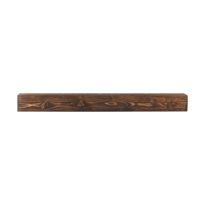 Natural wood fireplace mantel by Start2Finish, 84 inches long, wall-mounted farmhouse shelf with a rustic brown finish.