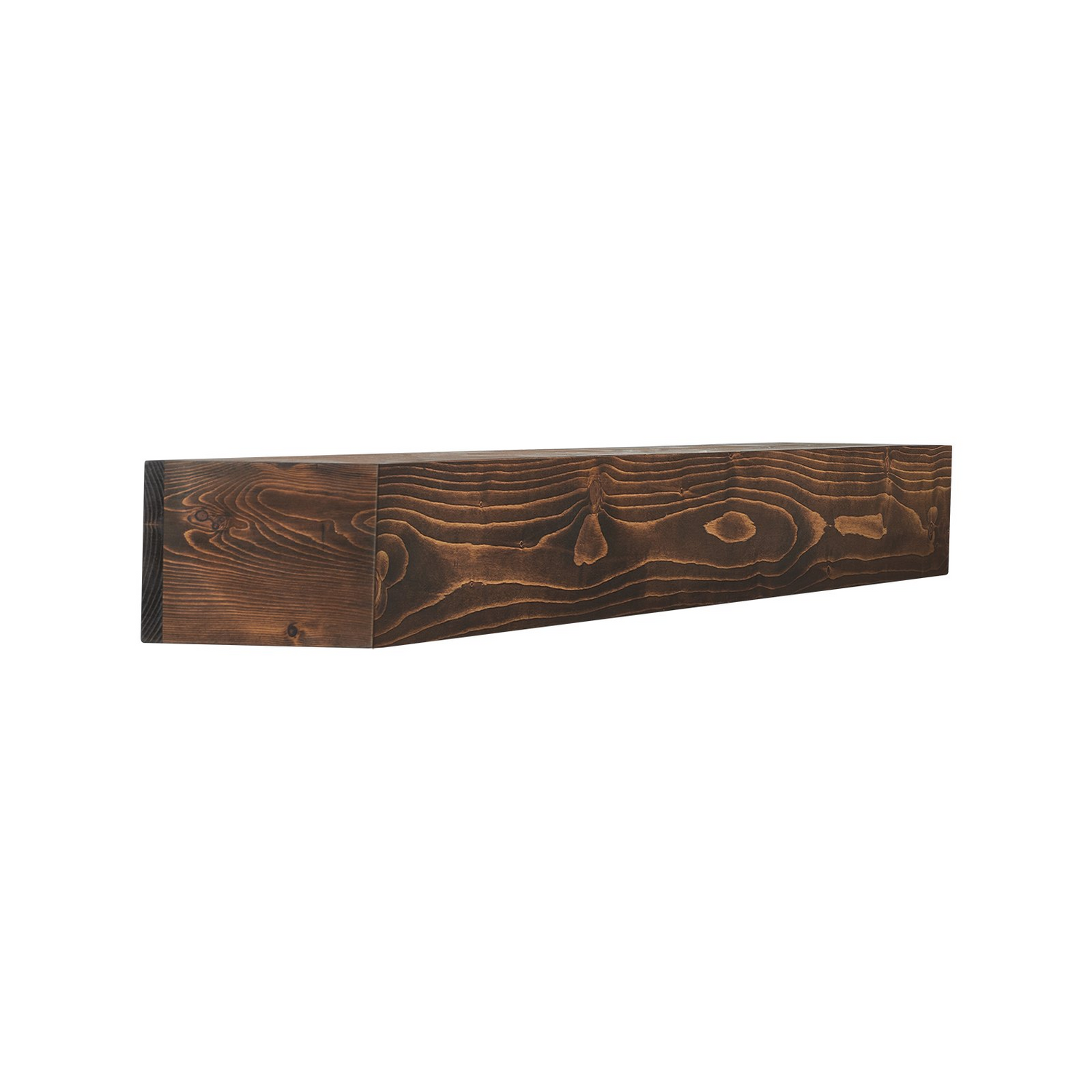 Natural wood fireplace mantel by Start2Finish, 84-inch wall-mounted farmhouse shelf with handcrafted brown finish for home decor.