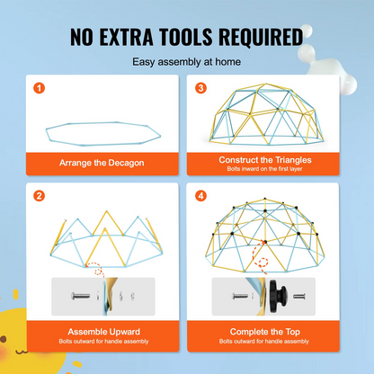 Start2Finish VEVOR 12ft outdoor climbing dome for kids, geometric jungle gym with climbing grips, supports 750 lbs, easy to assemble.