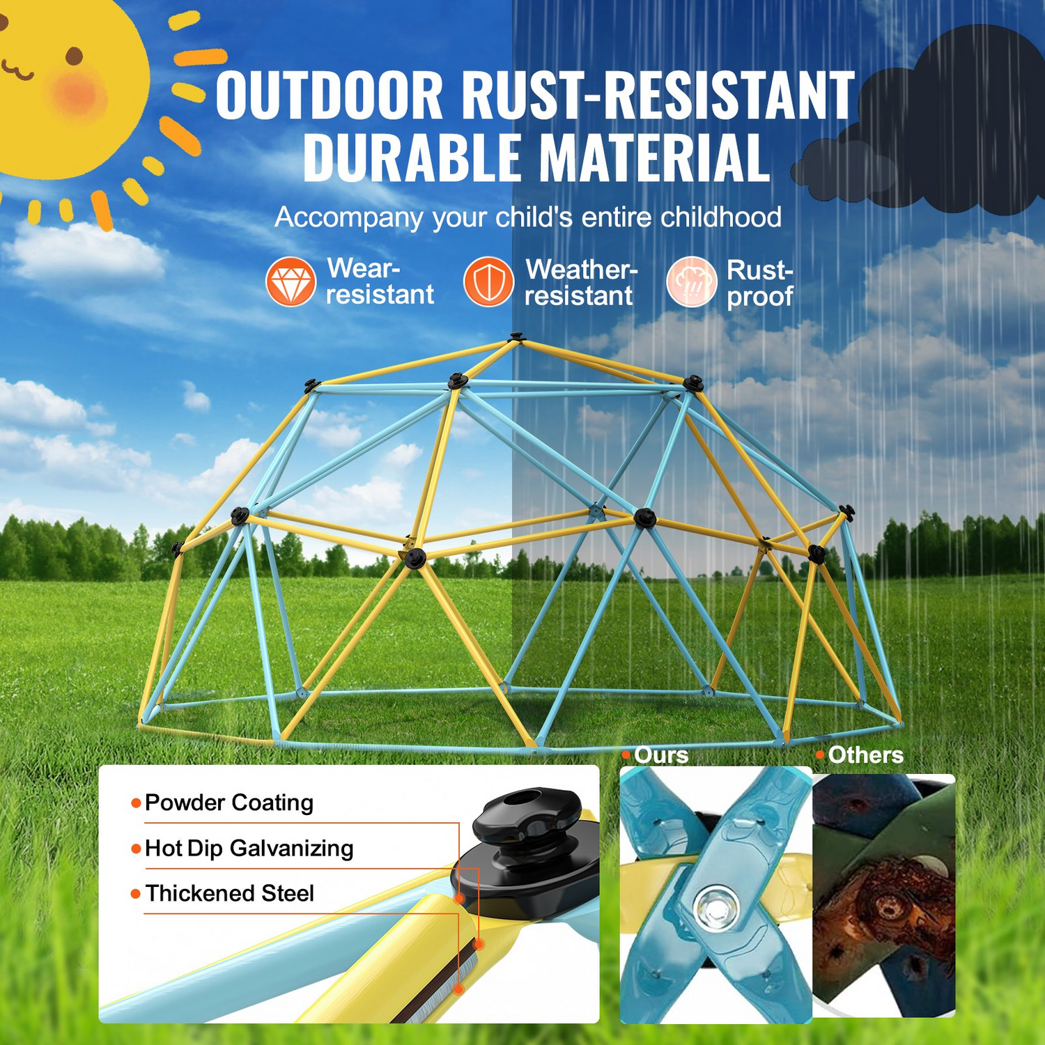 Start2Finish VEVOR 12FT climbing dome jungle gym with climbing grips, sturdy outdoor play equipment for kids aged 3-10, supports 750 lbs.