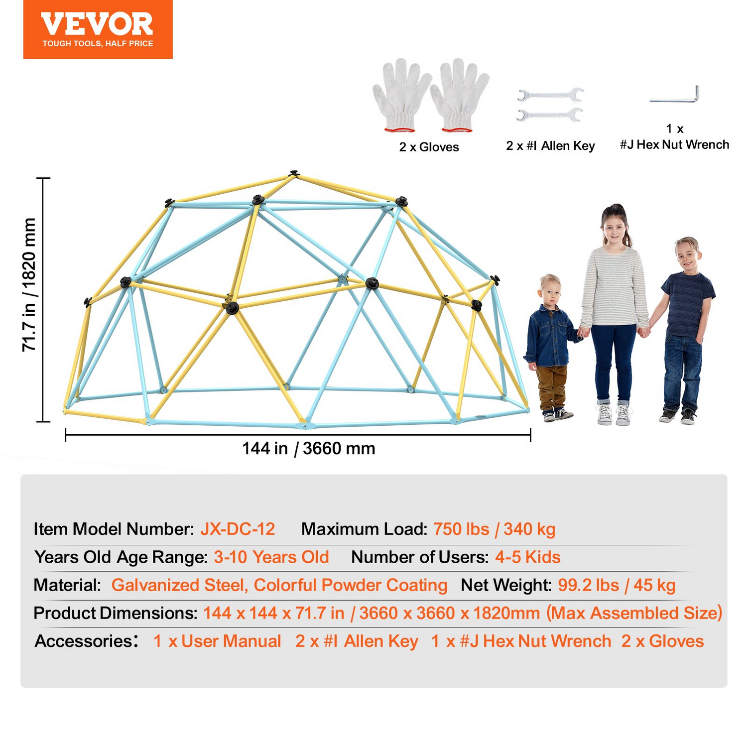 Start2Finish VEVOR 12FT outdoor climbing dome for kids, with climbing grips, supports 750 lbs, easy to assemble backyard play equipment.