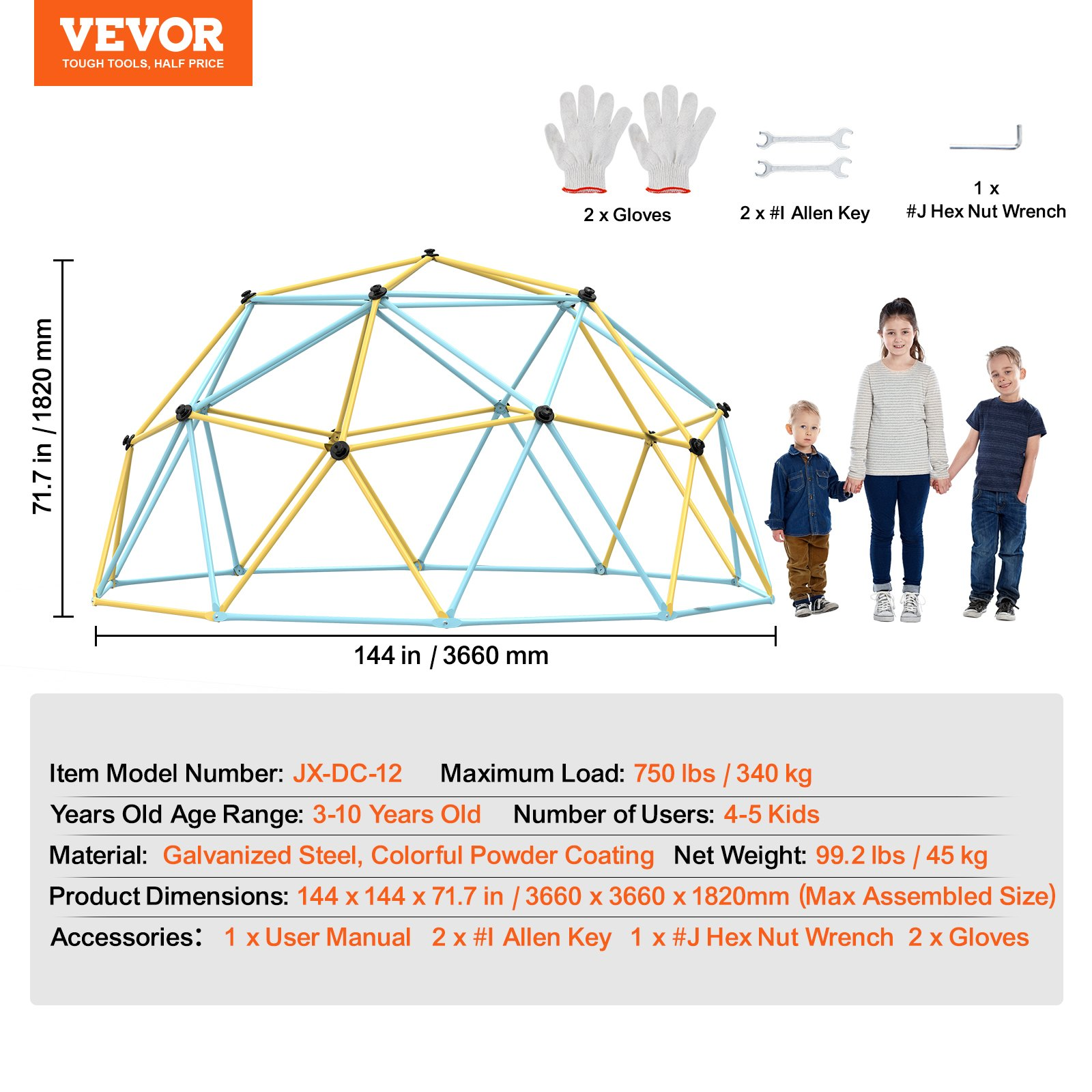 Start2Finish VEVOR 12FT outdoor climbing dome for kids, with climbing grips, supports 750 lbs, easy to assemble backyard play equipment.