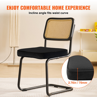 Set of 2 VEVOR rattan chairs with black upholstered velvet seats and rattan backs, mid-century modern dining or accent chairs.