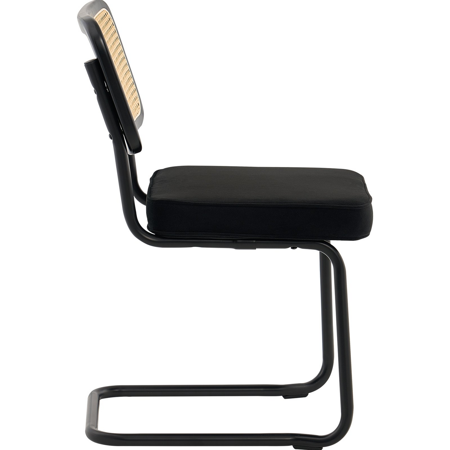 Set of 2 VEVOR rattan and velvet upholstered mid-century modern dining chairs with black finish and rattan backs for living or dining rooms.