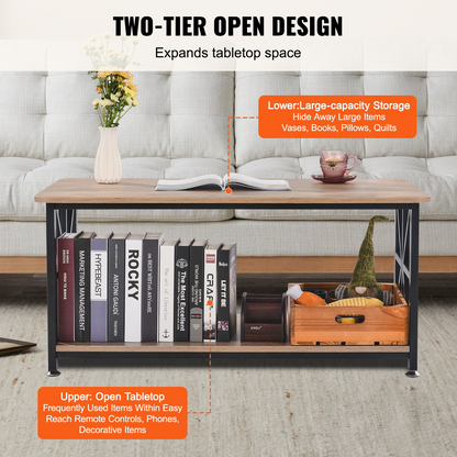 Start2Finish 40-inch farmhouse coffee table with open storage, rustic wooden rectangle table for living room or bedroom.
