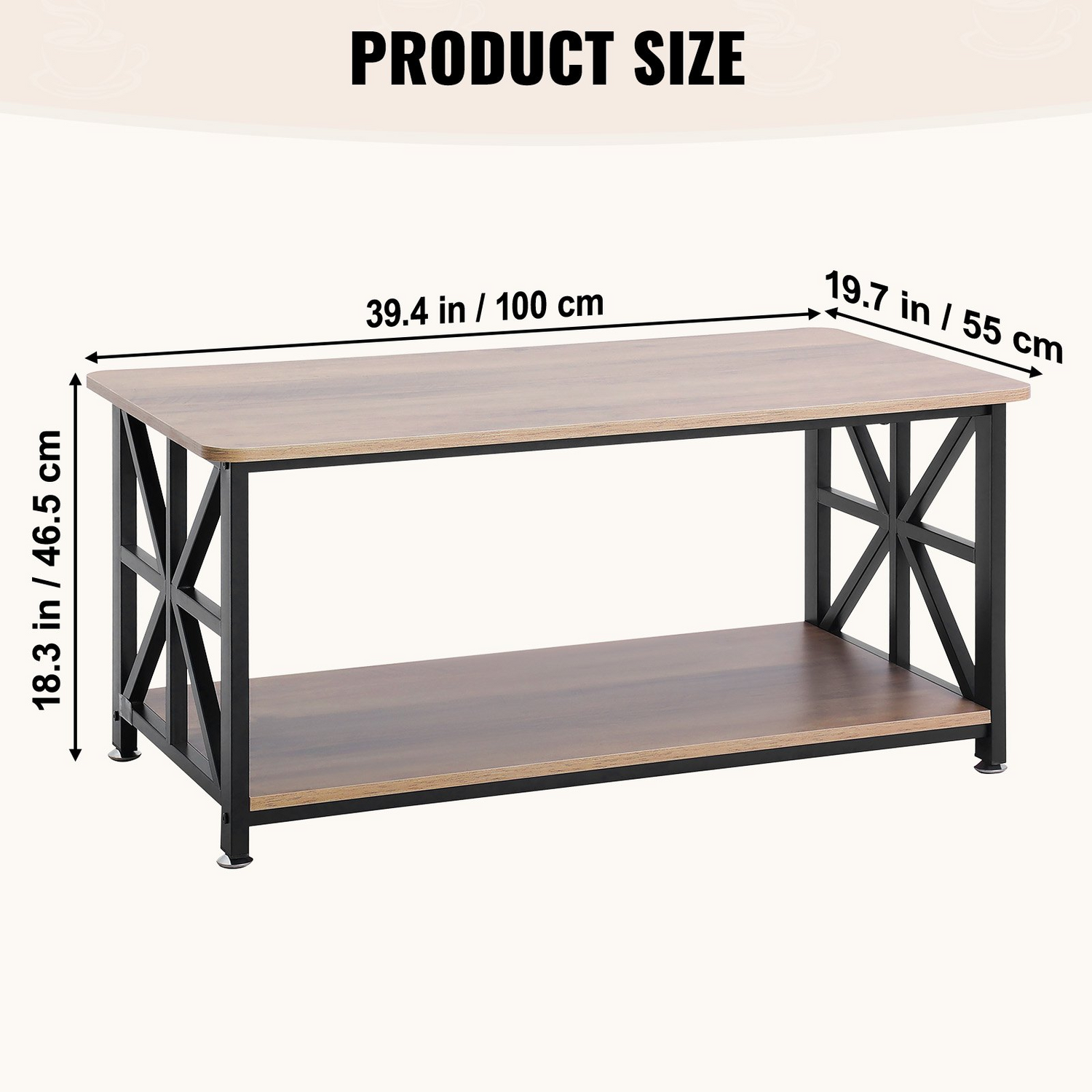 Start2Finish VEVOR 40-inch wooden farmhouse coffee table with open storage, rustic brown and black rectangle table for living room.