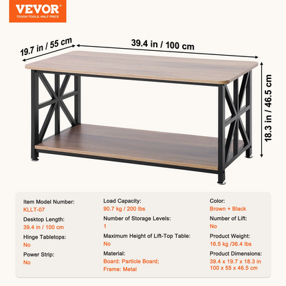 Start2Finish VEVOR 40-inch rustic wooden farmhouse coffee table with open storage, brown and black finish, suitable for living room or bedroom.