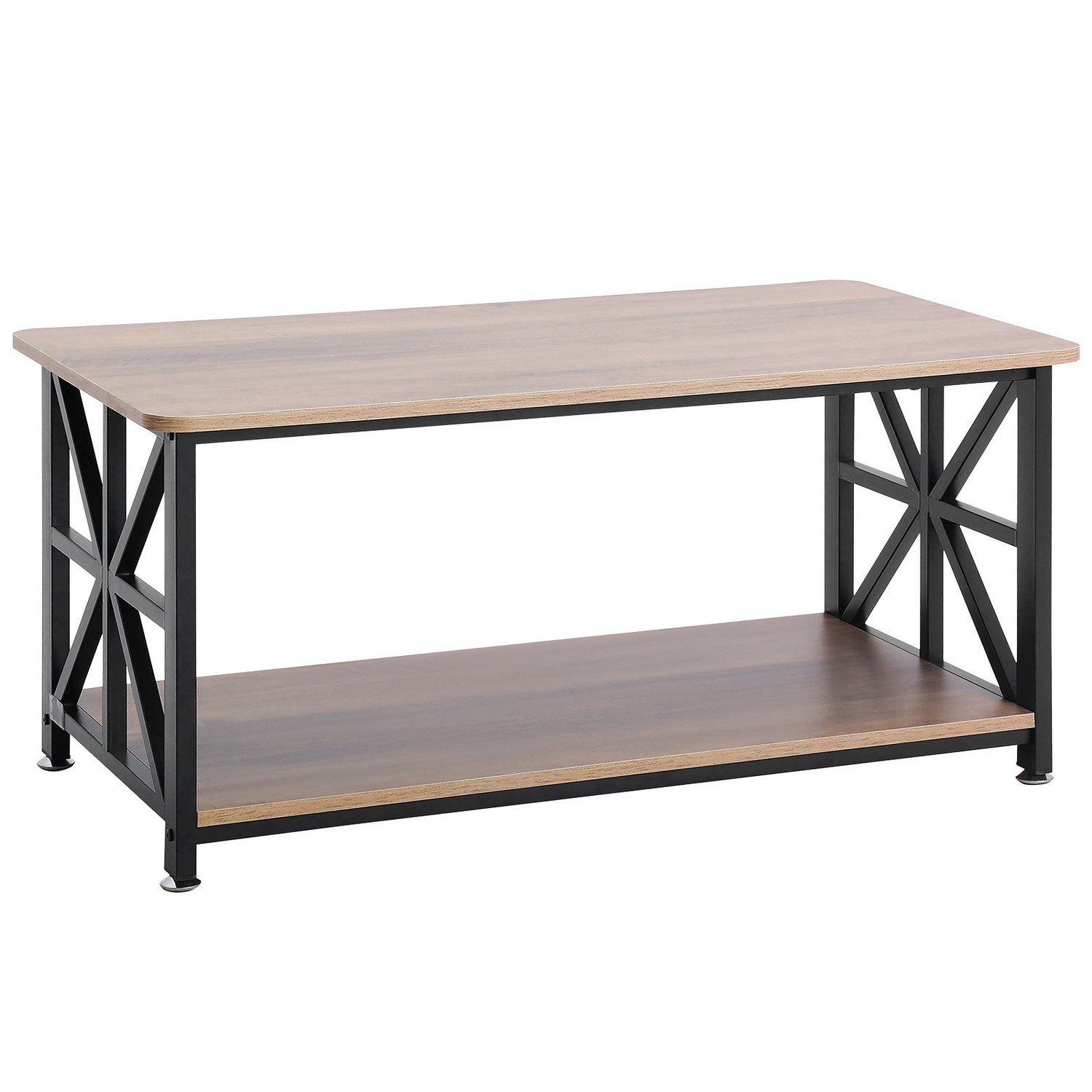 Start2Finish VEVOR 40-inch farmhouse coffee table with open storage, rustic wooden design in brown and black, ideal for living rooms.