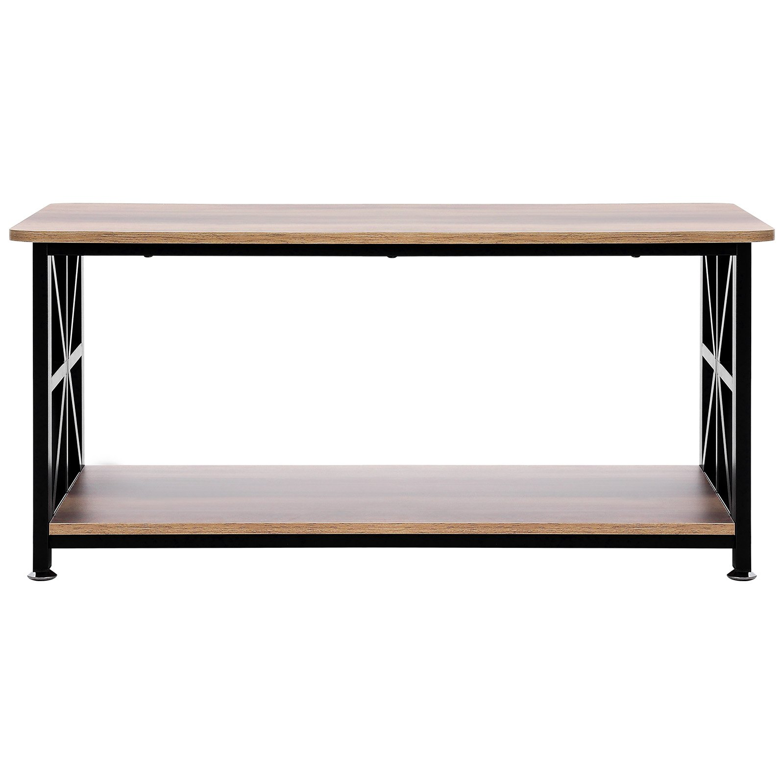 Start2Finish VEVOR 40-inch rustic wooden farmhouse coffee table with open storage, brown and black finish, ideal for living rooms and bedrooms.