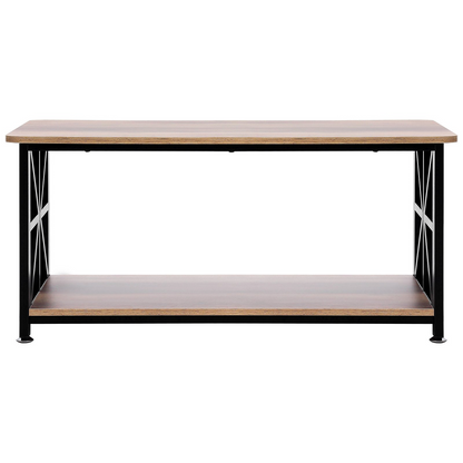 Start2Finish VEVOR 40-inch rustic wooden farmhouse coffee table with open storage, brown and black finish, ideal for living rooms and bedrooms.